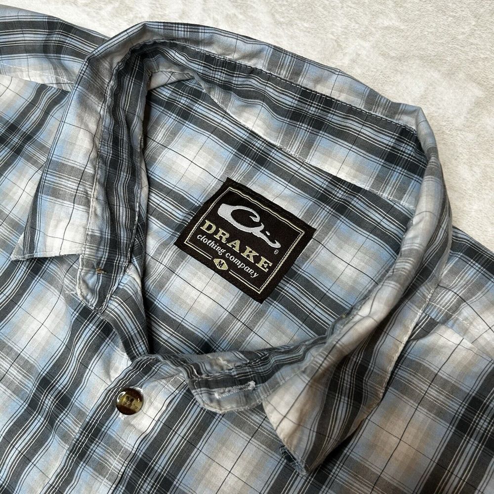 Drake Men's M Blue Plaid Short Sleeve Collared Pocket Fishing Outdoors ‎ Shirt